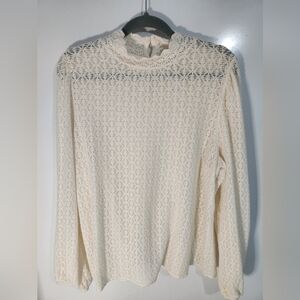 Loft Elegant Cream Lace Women's Top, Size Xl